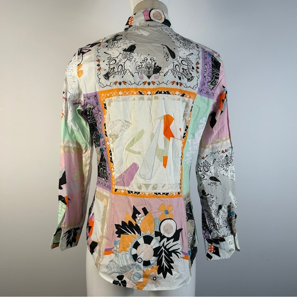 ❤️ Etro Multicolor Patch Work Graphic Button Down Shirt 44 - Picture 4 of 9